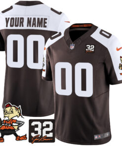 Cleveland Browns #32 Jim Brown Memorial Patch Vapor Limited Custom Jersey V2 - All Stitched