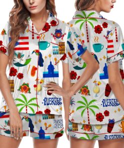 Puerto Rico Vacation Satin Pajama Set For Women