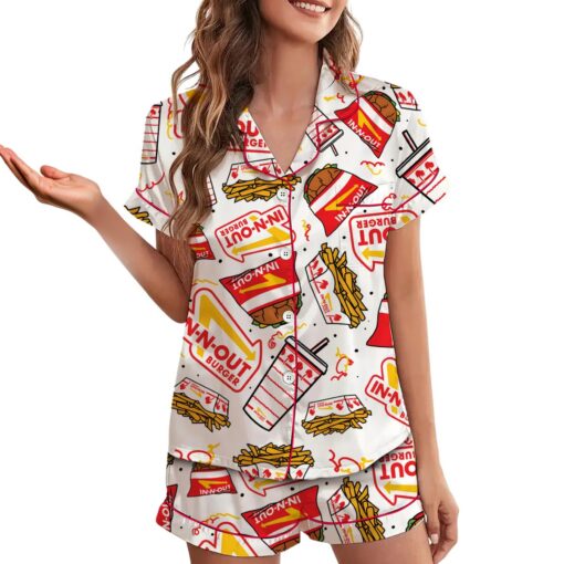 In-N-Out Burger Print Satin Pajama Set