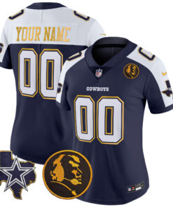 Dallas Cowboys Texas & John Madden Patch Gold Trim Vapor Custom Jersey - All Stitched