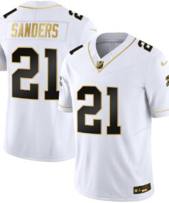 Deion Sanders Atlanta Falcons White Gold Jersey - All Stitched