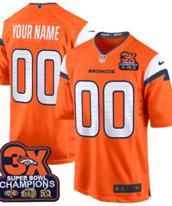 Denver Broncos 3-Time Champions Patch Game Custom Jersey - Al Stitched