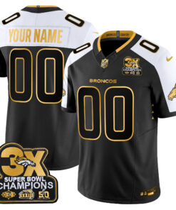 Denver Broncos 3-Time Champions Patch Gold Vapor Limited Custom Jersey - All Stitched
