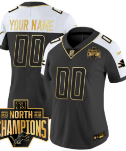 Detroit Lions 2023 NFC North Division Champions Patch Vapor Gold Custom Jersey - All Stitched