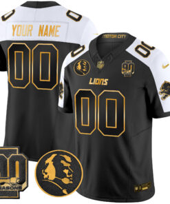 Detroit Lions 2024 90th & John Madden Patch Gold Vapor Limited Custom Jersey V2 - All Stitched
