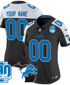 Detroit Lions 2024 Michigan & 90th Year Patch Vapor Custom Jersey - All Stitched