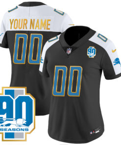 Detroit Lions 90th Year Patch Gold Trim Custom Jersey - All Stitched