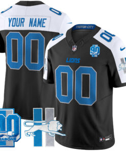 Detroit Lions Throwback 90th Year Patch Vapor Limited Custom Jersey - All Stitched