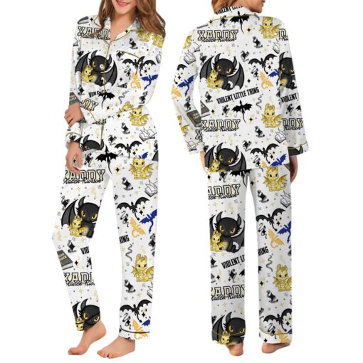Violent Little Satin Pajamas Set, Dragon Satin Pajamas Set - Image 5