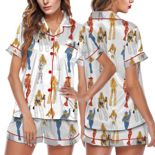 Women's Cowboy Cartoon Satin Pajamas Set