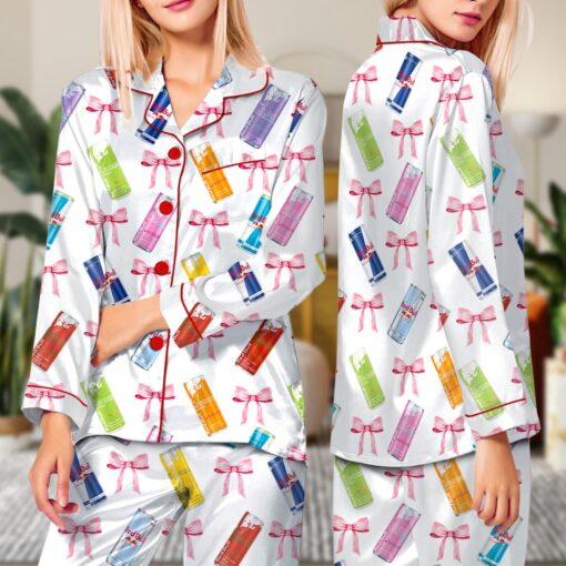 Alani Nu Energy Drink Coquette Bow Satin Pajama Set - Image 5