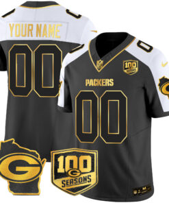Green Bay Packers 100th Season & Home Patch Gold Vapor Limited Custom Jersey – All Stitched