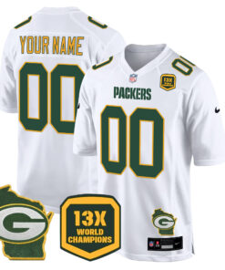 Green Bay Packers 13 Time World Champions & Home Patch Game Custom Jersey � All Stitched