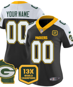 Green Bay Packers 13 Time World Champions & Home Patch Vapor Custom Jersey � All Stitched
