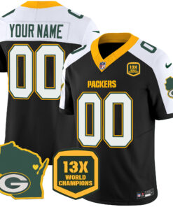 Green Bay Packers 13 Time World Champions & Home Patch Vapor Custom Jersey V2 � All Stitched