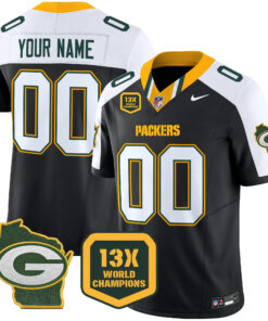 Green Bay Packers 13 Time World Champions & Home Patch Vapor Limited Custom Jersey – All Stitched