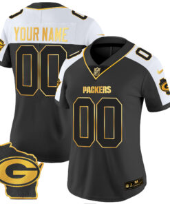 Green Bay Packers Home Patch Gold Vapor Custom Jersey - All Stitched
