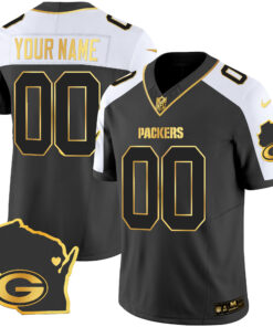 Green Bay Packers Home Patch Gold Vapor Custom Jersey V2 - All Stitched