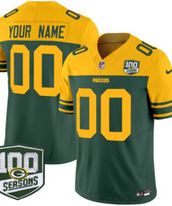 Green Bay Packers Throwback 100th Season Patch Vapor Limited Custom Jersey - All Stitched