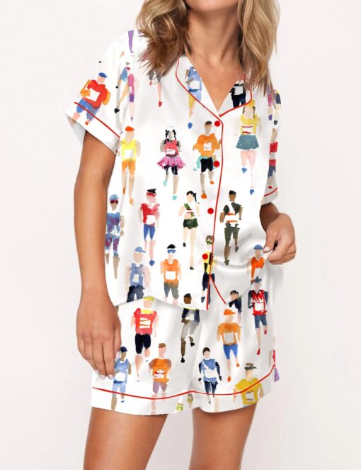 Marathon Runner Watercolor Silky Satin Pajama Set For Women