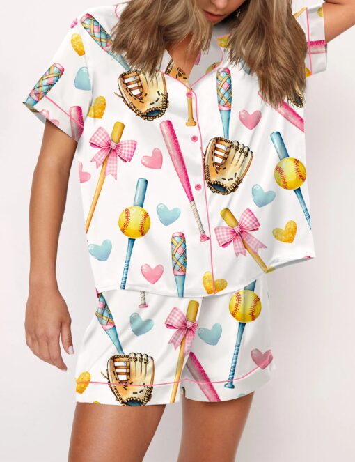 Coquette Softball Satin Pajama Set For Women - Image 2