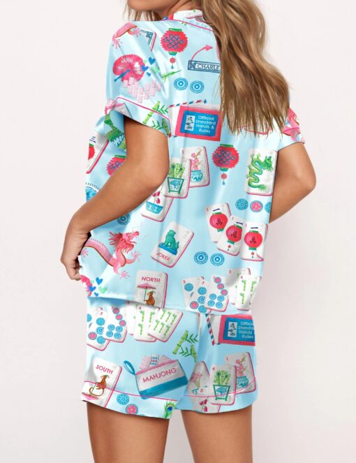 Chinoiserie Mahjong Satin Pajama Set For Women - Image 2