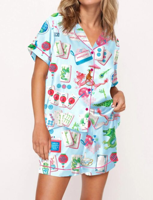 Chinoiserie Mahjong Satin Pajama Set For Women