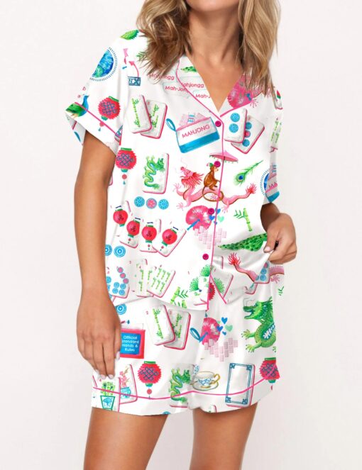 Chinoiserie Mahjong Satin Pajama Set For Women - Image 5