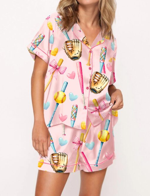 Coquette Softball Satin Pajama Set For Women - Image 9