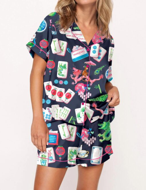 Chinoiserie Mahjong Satin Pajama Set For Women - Image 7