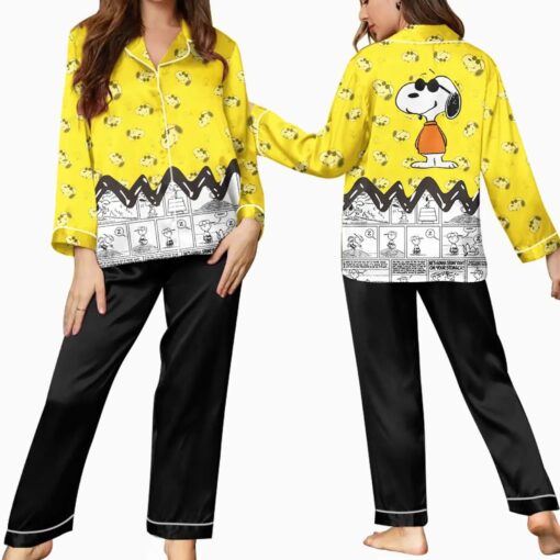 Snoopy Cartoon Spring Autumn Satin Pajamas Set - Image 6