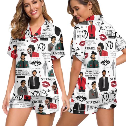 The Weeknd Middle Finger XO Tour 2025 Vintage Washed Satin Pajamas Set