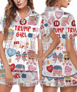 Viva America Satin Pajama Set, Luxurious Silky Sleepwear with Bold Donald Trump Inspired Designs