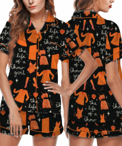 Taylor Swift The Life Of A Show Girl Black Color Satin Pajamas Set