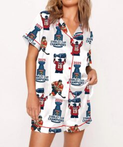 Women's Florida Panther Hockey Stanley Cup Champions Satin Pajama Set