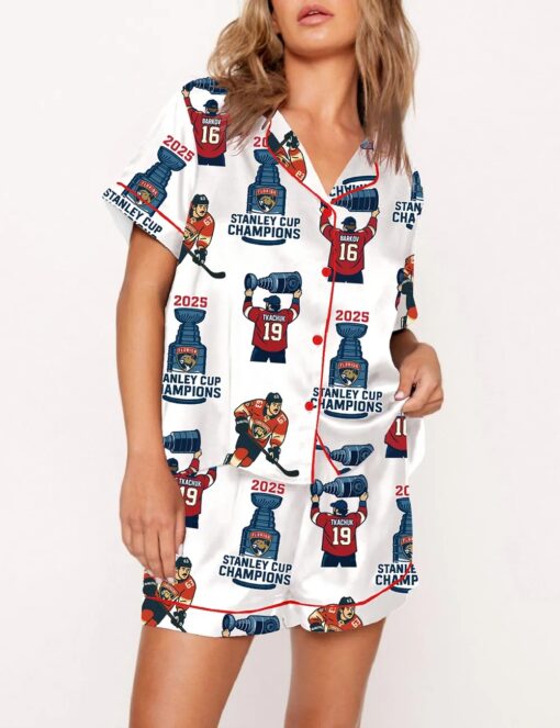 Women's Florida Panther Hockey Stanley Cup Champions Satin Pajama Set