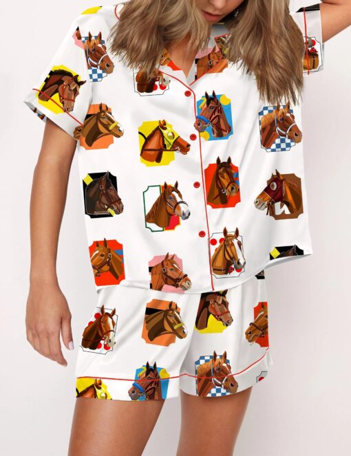 Triple Crown Champions Horses Satin Pajama Set For Women - Image 2