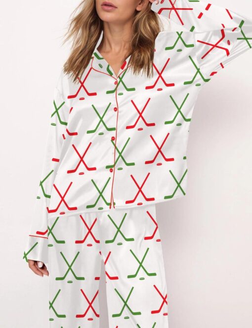 Christmas Ice Hockey Satin Pajama Set For Women - Image 4