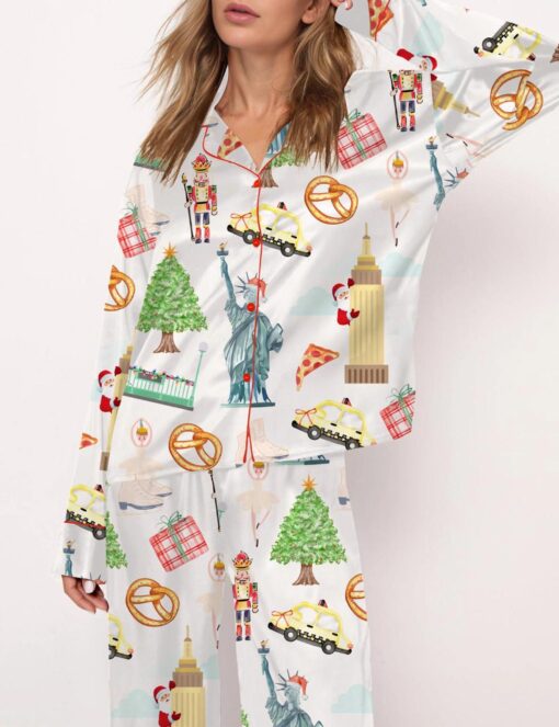 Christmas New York Satin Pajama Set For Women - Image 6