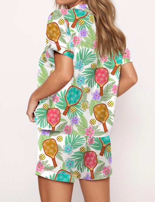 Tropical Pickleball Silky Satin Pajama Set For Women - Image 3