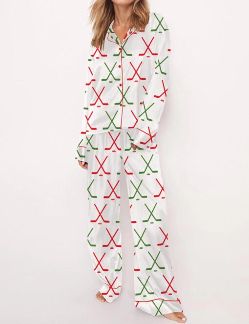 Christmas Ice Hockey Satin Pajama Set For Women - Image 5