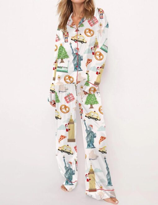 Christmas New York Satin Pajama Set For Women - Image 5