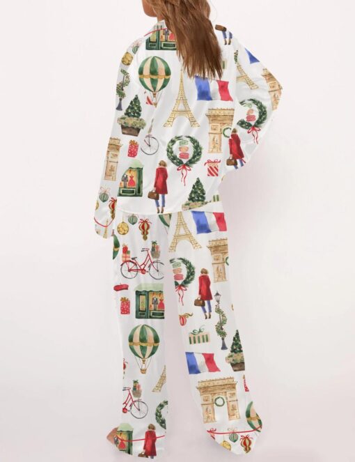 Christmas Paris Satin Pajama Set For Women - Image 3