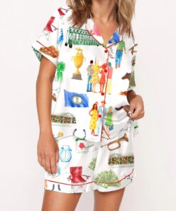 Kentucky Derby Watercolor Satin Pajama Set For Women