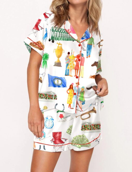 Kentucky Derby Watercolor Satin Pajama Set For Women