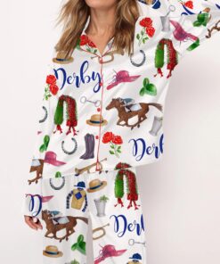 Kentucky Derby Party Satin Pajama Set For Women