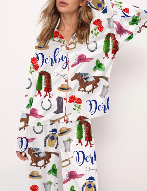Kentucky Derby Party Satin Pajama Set For Women