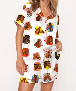 Triple Crown Champions Horses Satin Pajama Set For Women