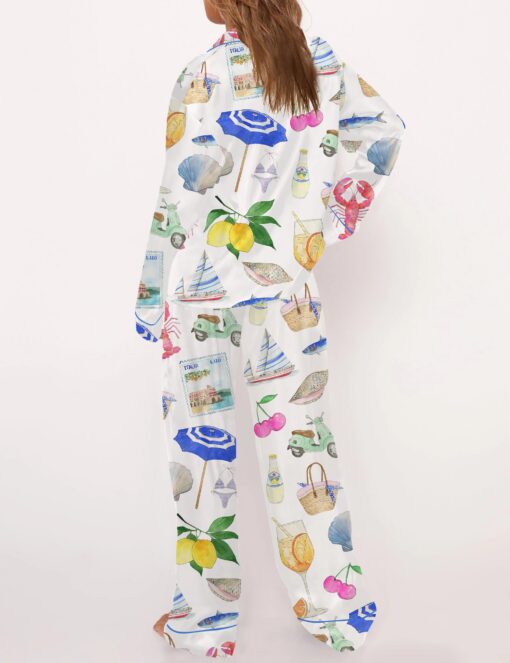 Amalfi Coast Italy Summer Satin Pajama Set For Women - Image 3