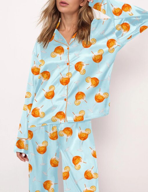 Aperol Spritz Silky Satin Pajama Set For Women - Image 5